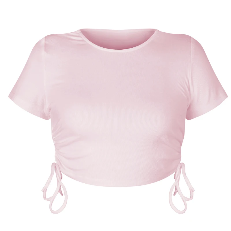 

Женский укороченный топ с круглым вырезом, однотонный Повседневный пуловер с коротким рукавом, 2023