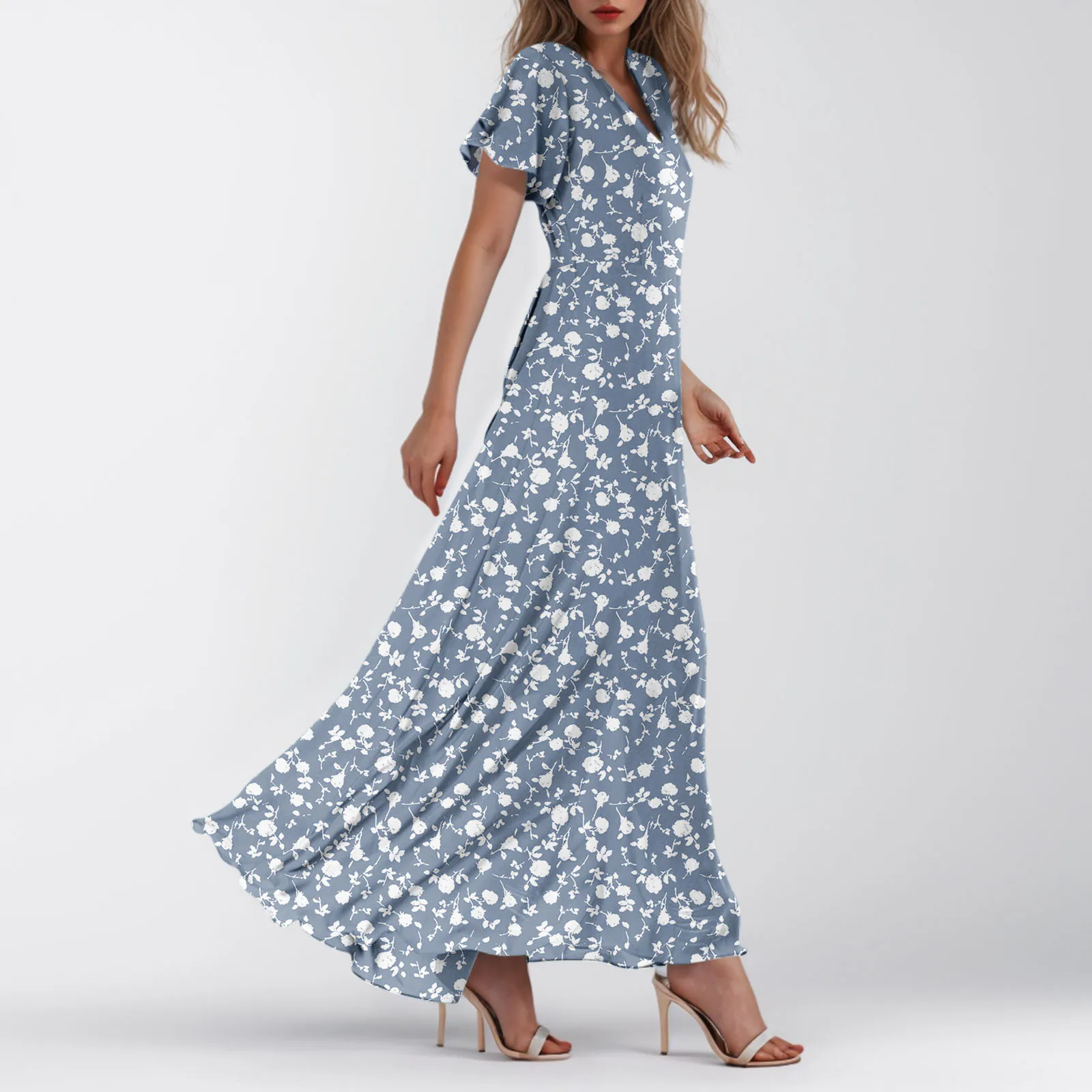 Women Casual Short Sleeve Cute Floral Maxi Dress Evening 5