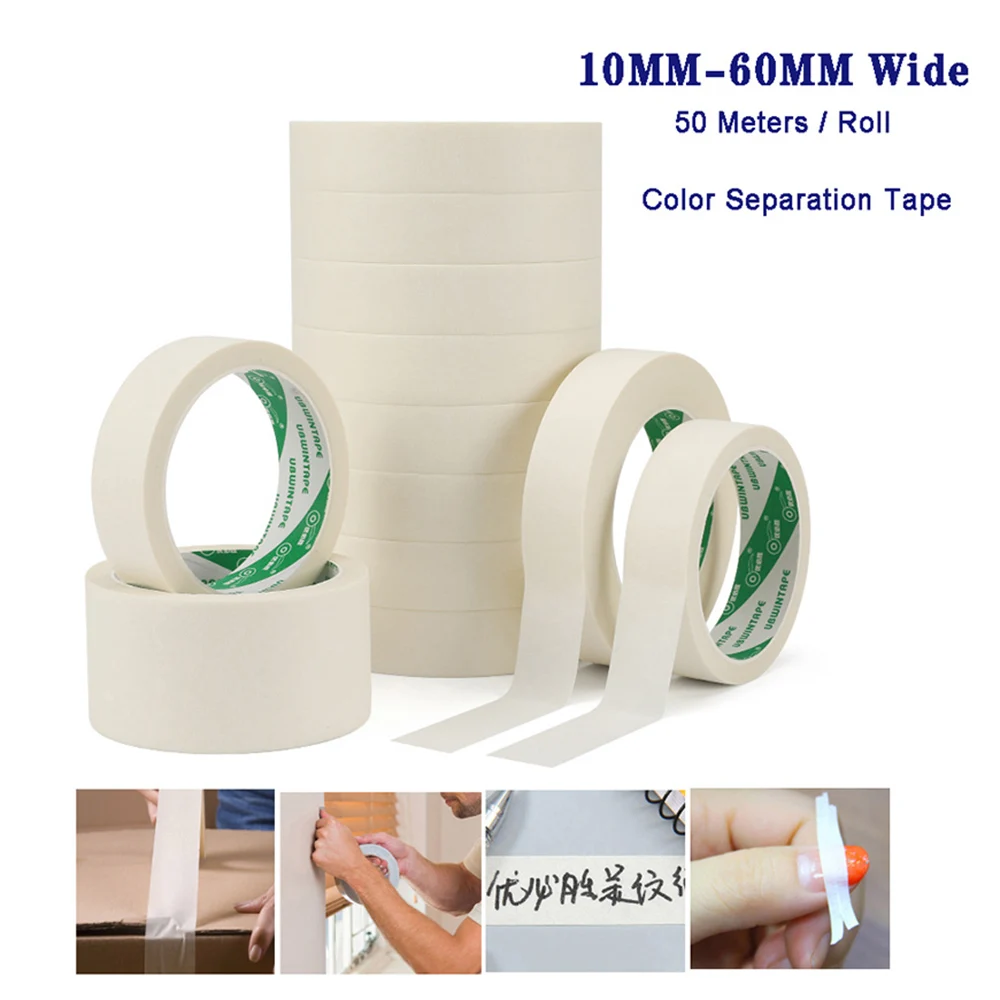 

50 Meters Masking Tape Indoor Outdoor DIY Painter Decorating Spray Paint Writable / Easy Tear / No Glue Residue 10mm-60mm Width