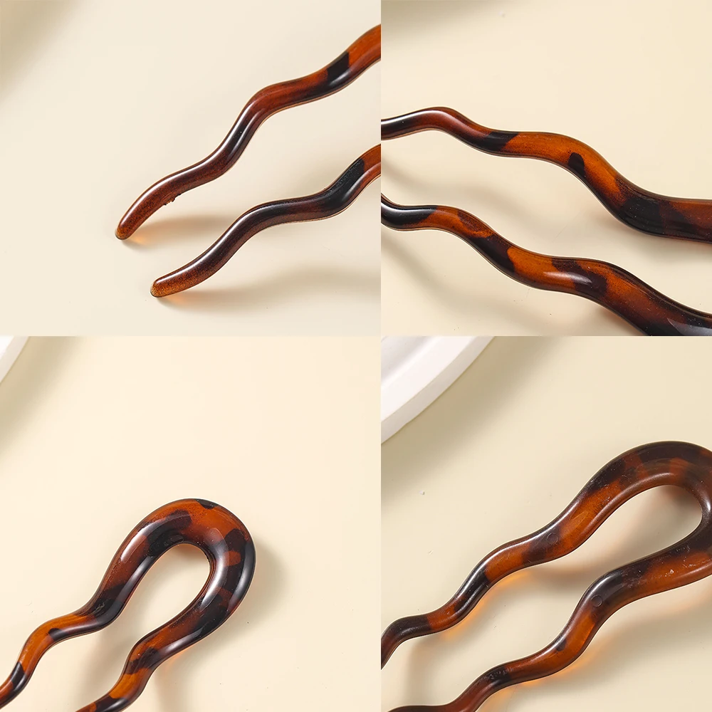 Leopard Acetate Wavy Hair Stick - Vintage Tortoise Hairpin Accessory