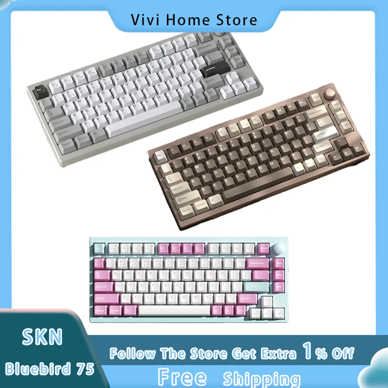 

Skn Bluebird 75 Customized Mechanical Keyboard Aluminum Alloy 3 Mode Wireless Bluetooth Support Qmk/Via Game Office Keyboard