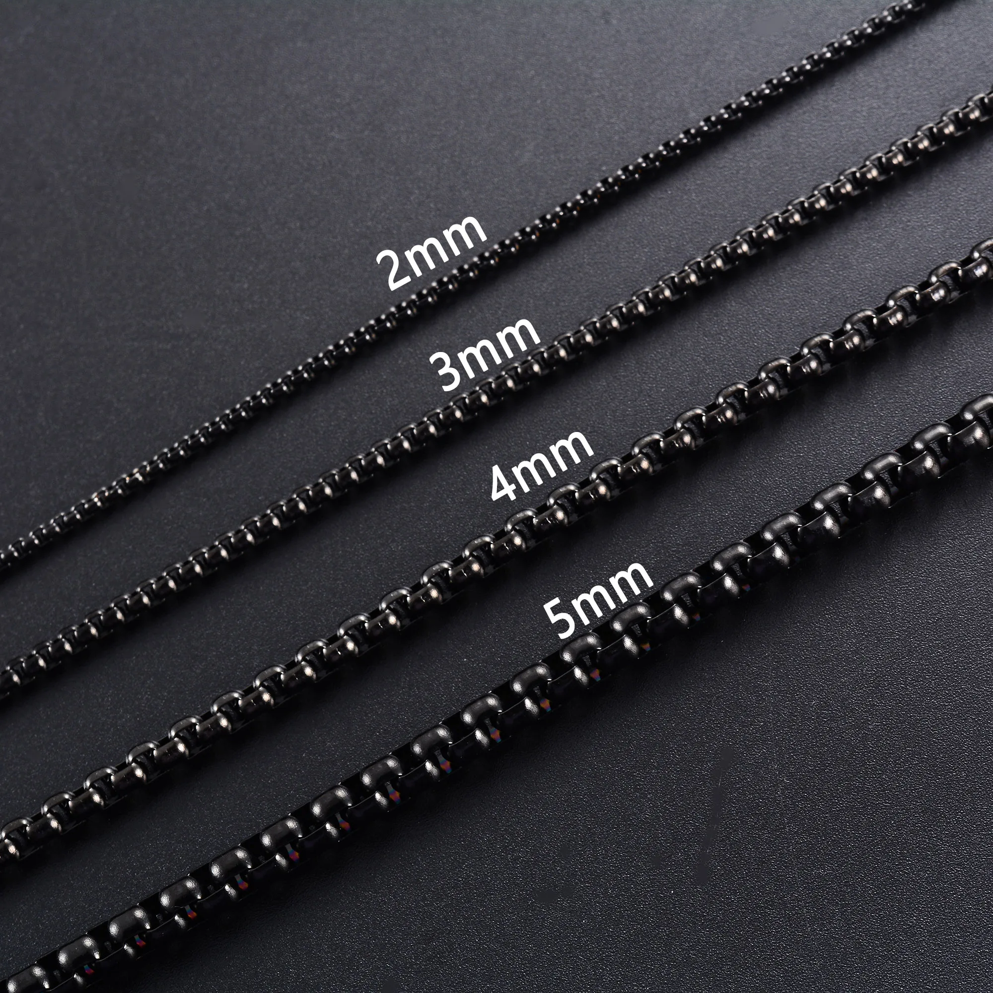 Black Square Rolo Chain Necklace - Stainless Steel Men's & Women's Choker, 16 Inches, Hypoallergenic
