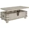 Reclaimed Solid Pine Coffee Table Distressed Finish Whitewash 2 Handles Metal Accents Residential Use Durable Design 350 lbs 5