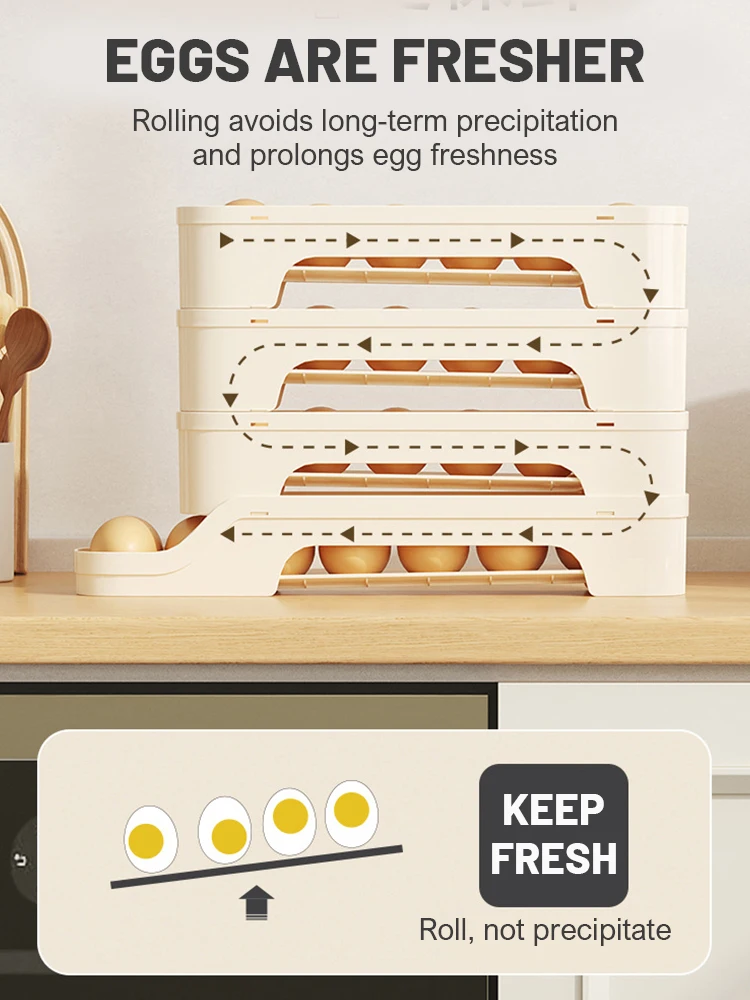 4Layers Fridge Egg Storage Box Automatic Rolling Eggs Holder Rack Ladder Style Refrigerator Eggs Dispenser Egg Organizer Holder 4