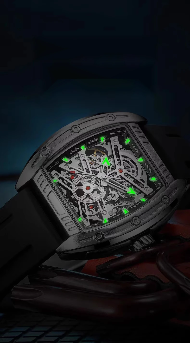 Men's Mechanical Watch Square Waterproof Sports Trendy Skeleton_voghion.com