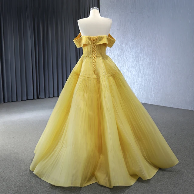 Jancember Factory Wholesale Exquisite Yellow Evening Dresses Organza Prom Dresses Short Sleeves Vestidos De 15 Años RSM231002 2