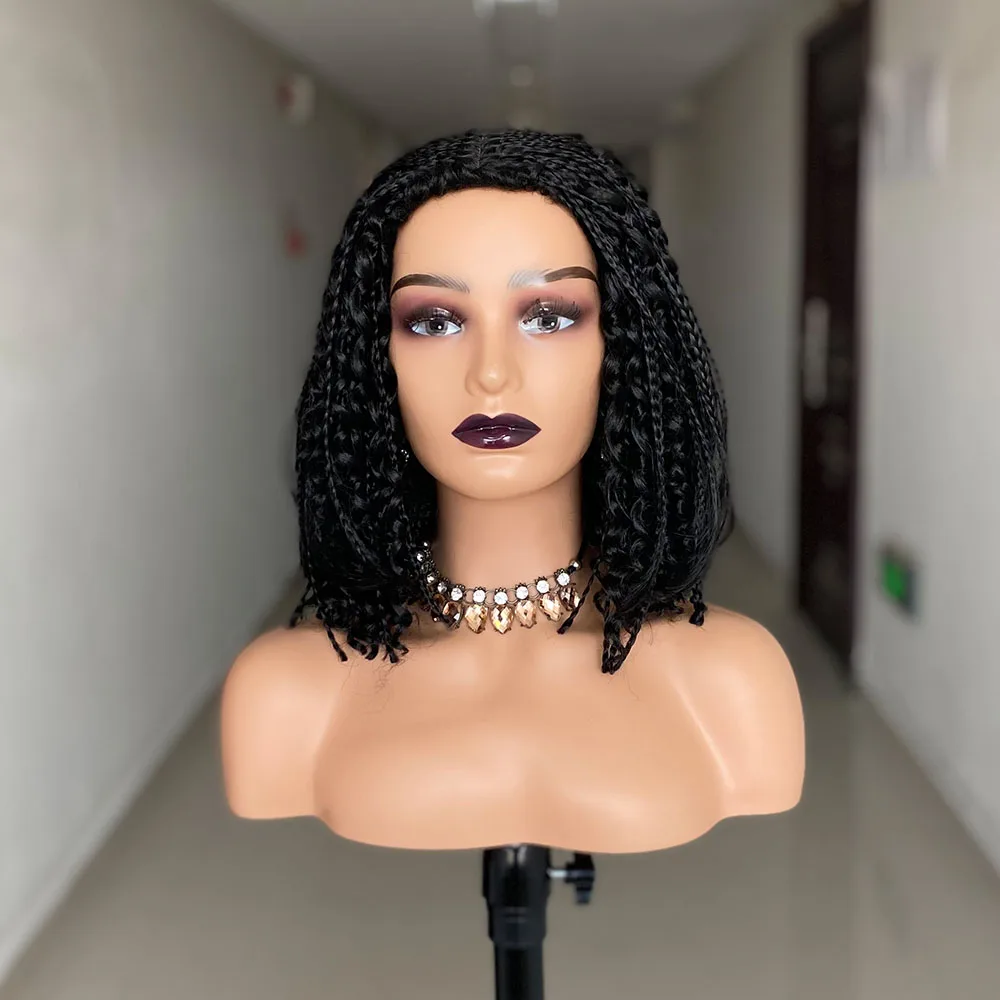 Short Box Braided Bob Wig for Black Women Curly Goddess Box Braids Wigs Synthetic Black Color Bob Hair Daily Use
