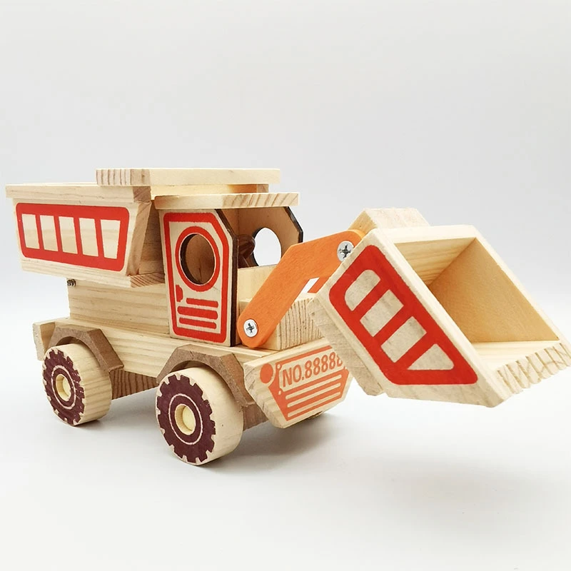 

Wooden Bulldozer Excavator Composite Model Children's Toy Vehicle Model Ornament Tipping Cart Puzzle Early Education