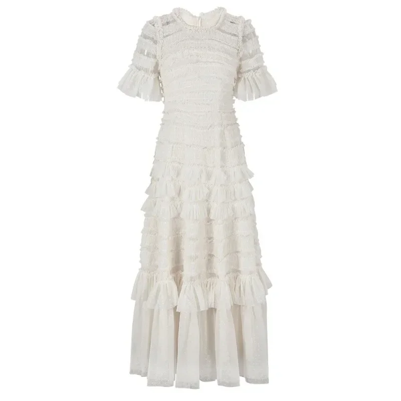 فستان نسائي طويل من شبكة البولكا المنقطة بكشكشة ،...