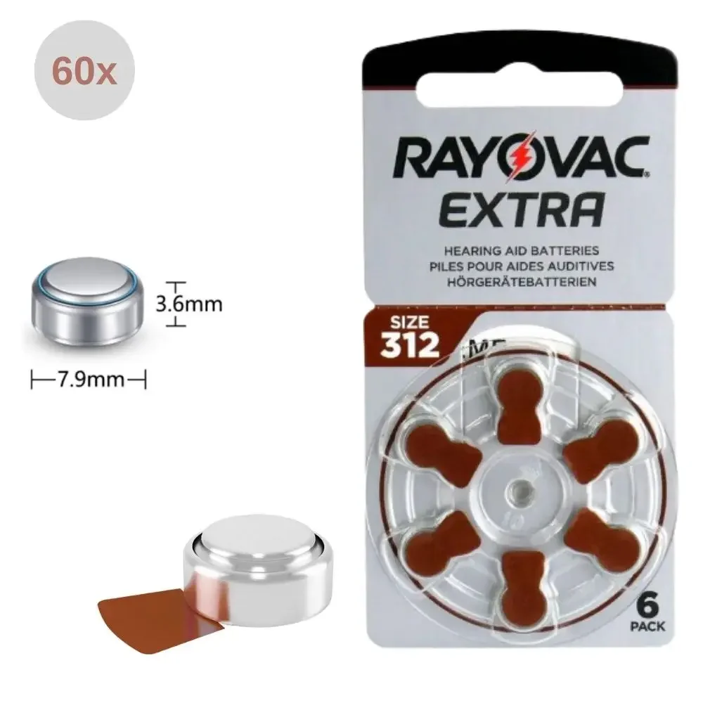 Rayovac Extra 60 Pcs A312 Batterie Per Apparecchi Acustici Ad Alte Prestazioni 1.45V 312 312A A312 Pr41 Batteria Ad Aria Di Zinco Per Apparecchi Acust