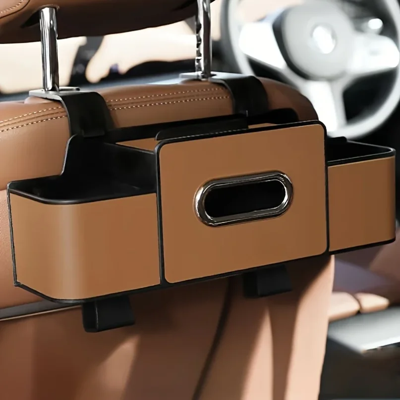 Organizer per Sedile Auto con Scatola in ABS e Porta Fazzoletti Doppio spazio per snack/bevande. Facile da Installare, Resina Durevole per Tutte le Auto. - Image 4
