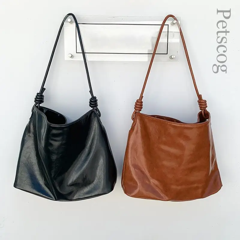 

Винтажная вместительная сумка-тоут, однотонная модная дамская сумочка на застежке, Роскошный дизайнерский Коричневый Женский саквояж на плечо