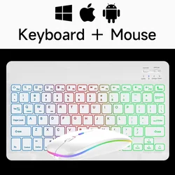 Compact Wireless Bluetooth Backlight Keyboard & Mouse - Korean and English (White and mouse)