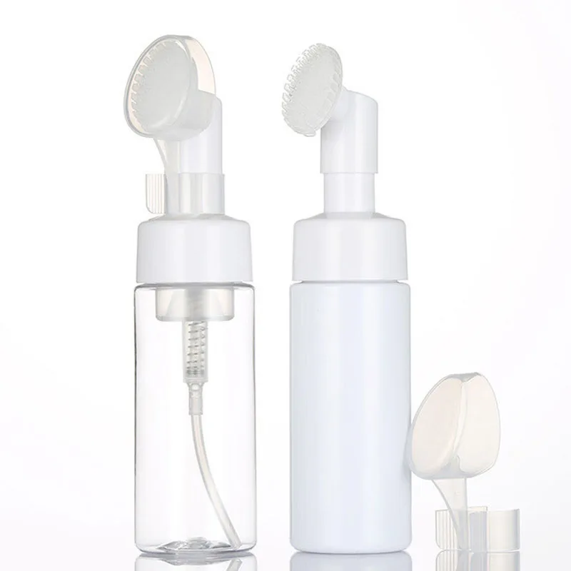 100ml-250ml 페이셜 클렌저 무스 폼 메이커 병 (실리콘 클린 브러시 포함) 휴대용 비누 포밍 펌프 디스펜서 용기