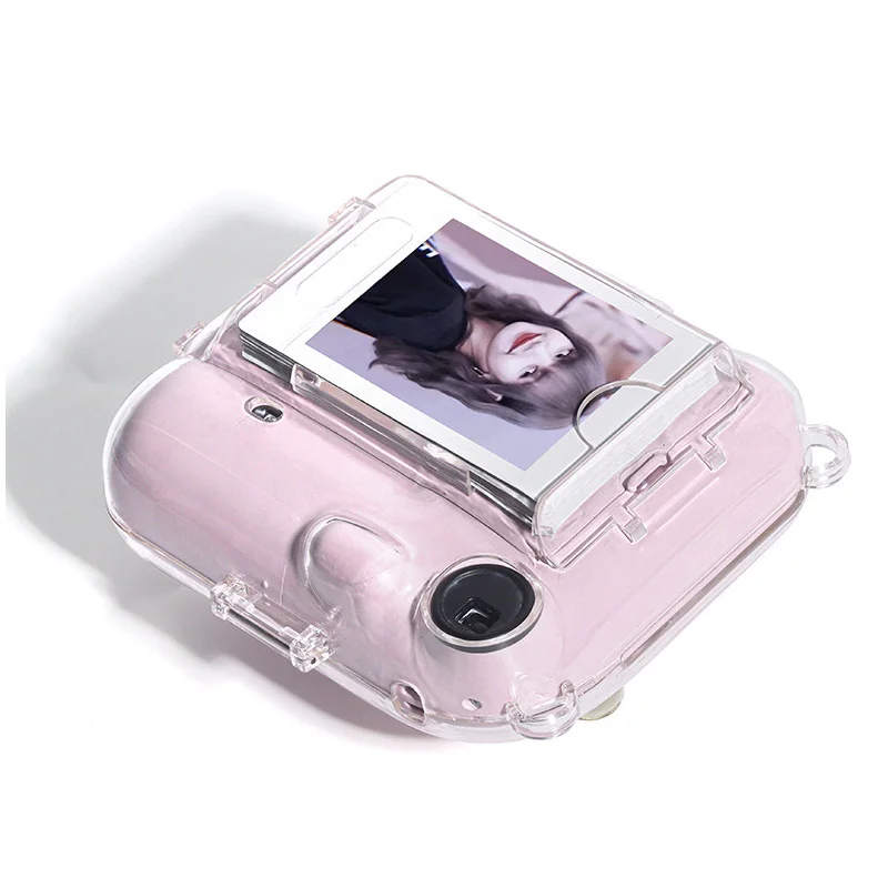 For Fujifilm Instax Mini 12 Transparent Camera Case Protective Carry Bag Cover with Shoulder Strap Storage Bag with Cute Sticker