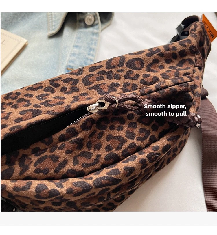 Women's Leopard Print Chest Bag, Autumn/Winter Fashion Crossbody Bag, Trendy Sporty Multifunctional Waist Bag Waist Packs bolsa