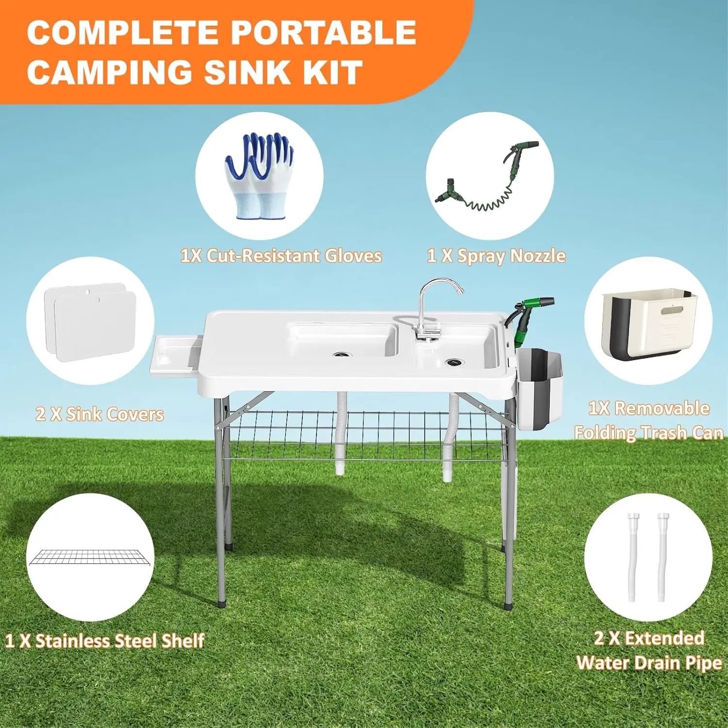 Folding Fish Cleaning Table with 2 Sinks 4