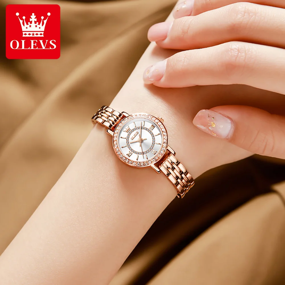 OLEVS 5508 Luxury Women Watches Gift Box Set With Bangle Necklace, Waterproof Rhinestones Small Ladies Quartz Wrist Watch Woman