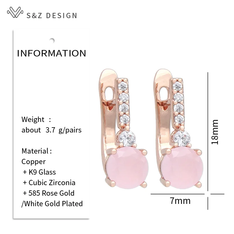 S&Z DESIGN New Fashion Cubic Zirconia Dangle Earrings For Women Wedding Jewelry 585 Rose Gold Color Round Crystal Eardrop