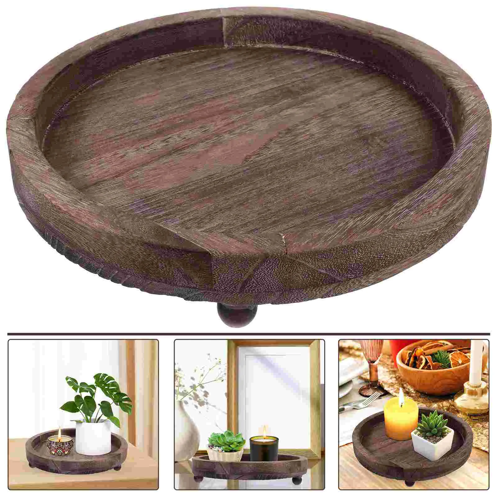 

Wooden Candlestick Holder Holder Tray Circle Farmhouse Centerpiece Holder