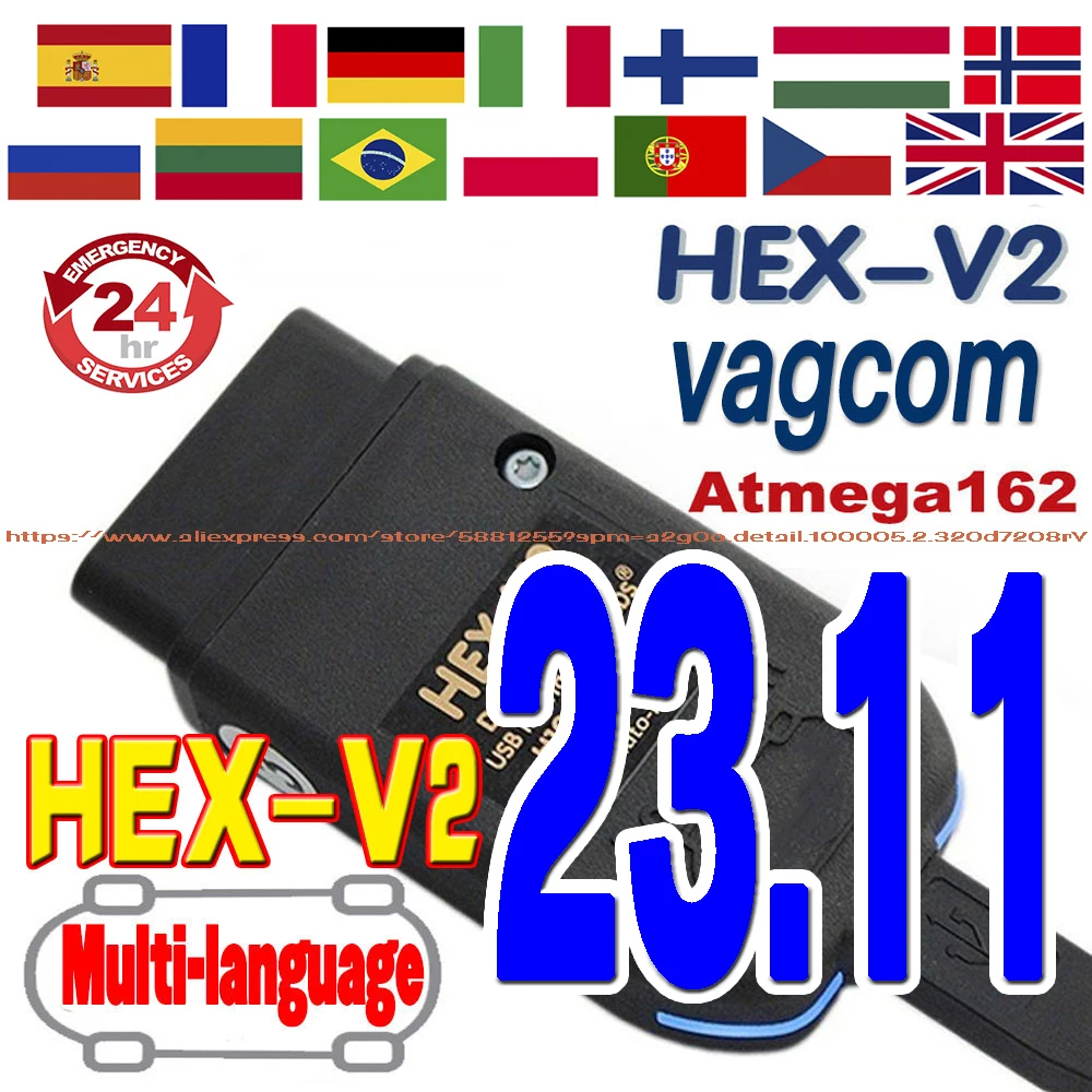 2024 Vcds Vag Com Interface Vag Hex V2 Update 23.11 Per Vw Per Audi Skoda Seat Multi-Language Car Autocom Diagnostics Tools