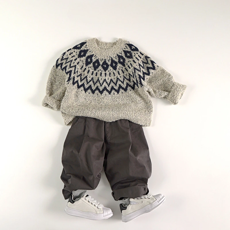 레이지 자카드 한국 스웨터, 가을 및 겨울 어린이 스웨터, 새로운 스타일 풀오버, 뜨게 캐주얼 패션