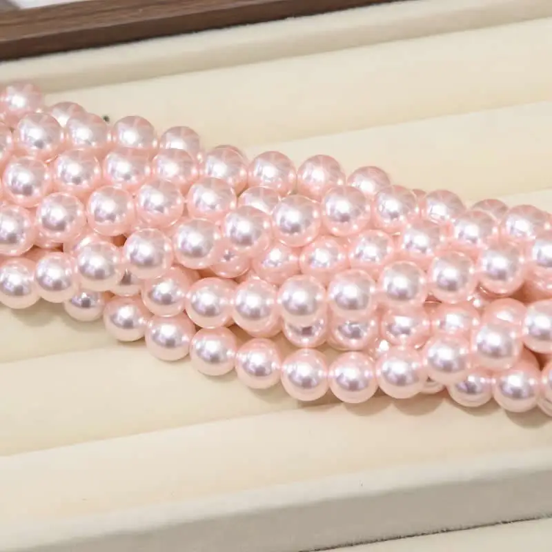 Elegant White & Pink Round Imitation Pearl Beads for DIY Jewelry – 15 Strand