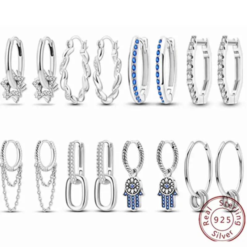 

100% Real Earrings Pendant 925 Sterling Silver Pave CZ U Jewelry For Women Sparkling Hoop Earrings Wedding