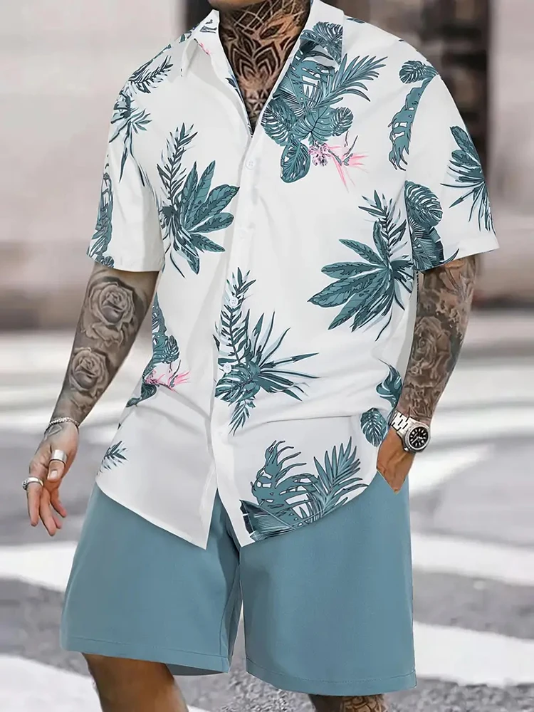 Hawaiian Men's Short-sleeved Shirt And Beach Shorts Set Summer Casual Men's Shirt Beach Vacation Loose Breathable Men's Shorts 2