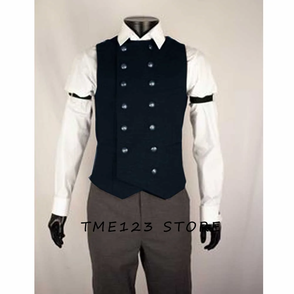 Men's Serge Double Breasted Casual Vest Vests for Women Steampunk Suit Male Formal Man Ambo Gothic Chaleco Wang Dress Waistcoat 3