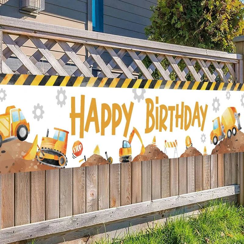 Description Picture 3 of itemExcavator Construction Theme Hanging Banner 1st Birthday Party Background Baby Shower Banner Happy Birthday Party Banner Favor
