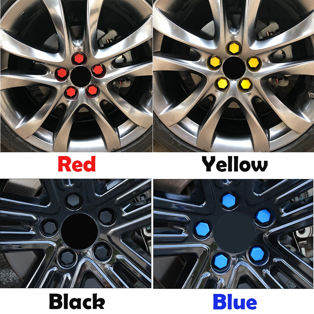 17mm 19mm 21mm Black Car Wheel Caps Bolts Covers Nuts Silicone Auto Wheel Hub Protectors Screw Cap Styling Anti Rust Cover 20pcs