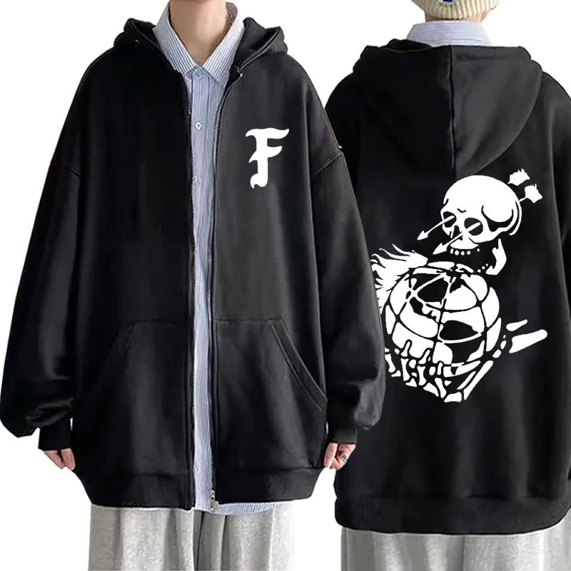 

Forward Observations Group Print Zipper Hoodie Gothic Skeleton Graphic Zip Up Jacket Men Women Vinatge Rock Zipper Sweatshirt