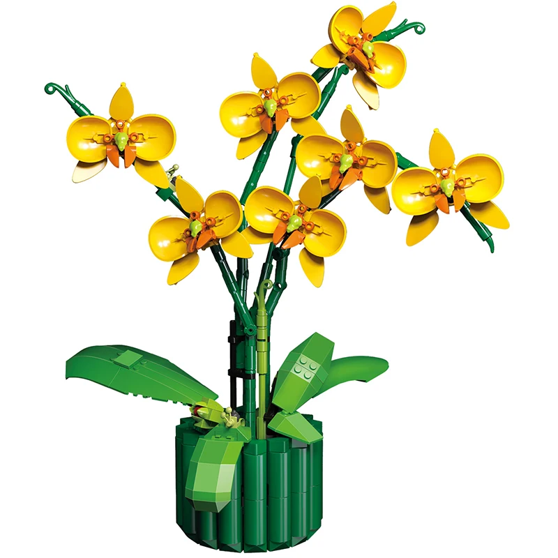 

Romantic Bouquet Flowers Blue Phalaenopsis Potted Plants Building Blocks Home Decoration Bricks DIY Toys for Adults Girls Gifts