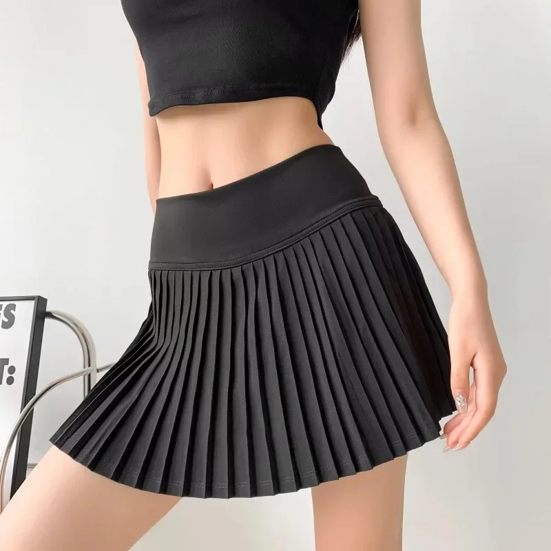 White Casual Pleated Skirts For Women Autumn Run Yoga Women's Elastic Short Skirt Street Female Solid High Waist Mini Skirts