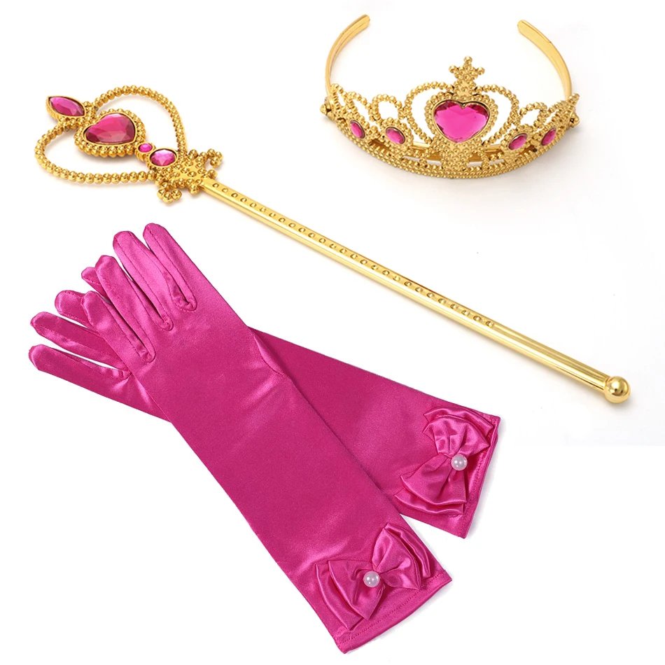 Disney Sleeping Beauty Princess Gloves Wand Crown Jewelry Set Aurora Wig Braid for Princess Dress Clothing Cosplay Accessories baby headband Baby Accessories