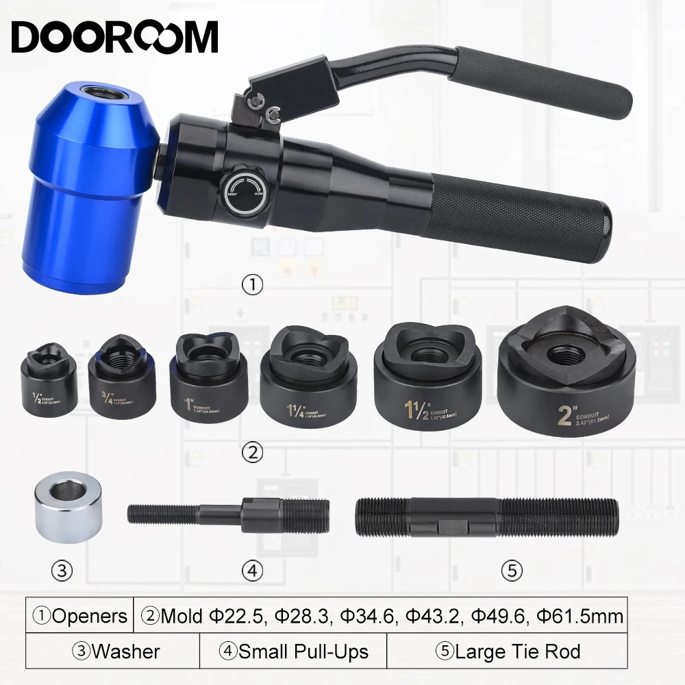 DOOROOM Manual Hydraulic Tool Set with 6 Molds 22.5mm 28.3mm 34.6mm 43.2mm 49.6mm 61.5mm Hydraulic Punching Drilling Machine 6