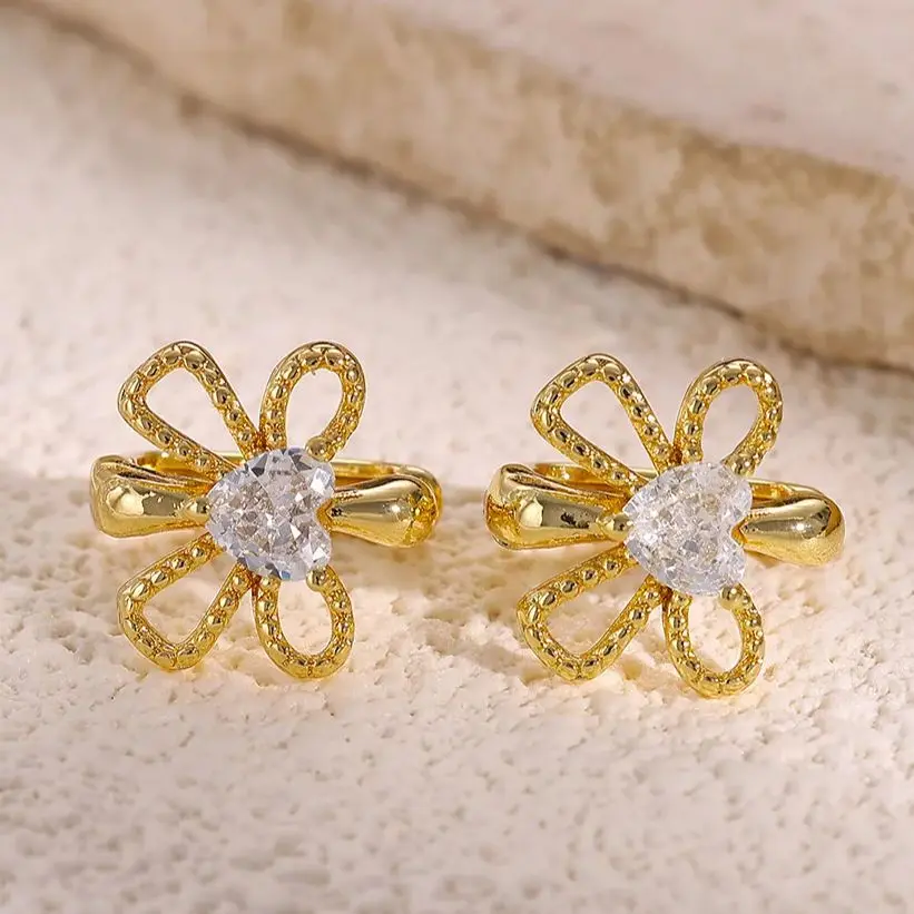 Zircon Bowknot Earrings for Women Gold Color Stainless Steel