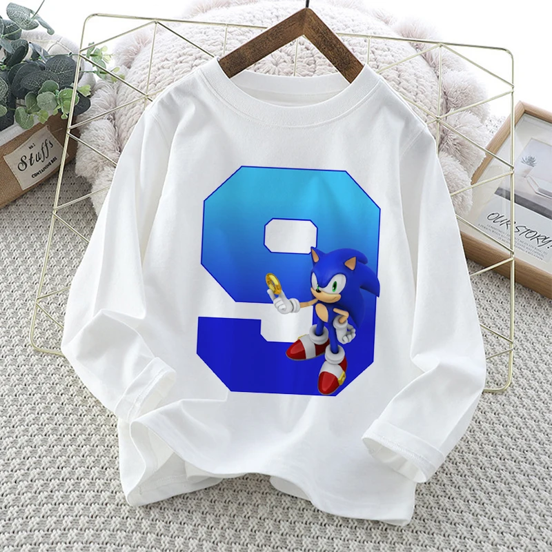 thumbnail image 1 of Nueva camiseta de manga larga para niños de Sonics, camiseta estampada con dibujos animados de cumpleaños número 1-10, camisetas deportivas casuales para niños, ropa de otoño para niños, 1 of 5