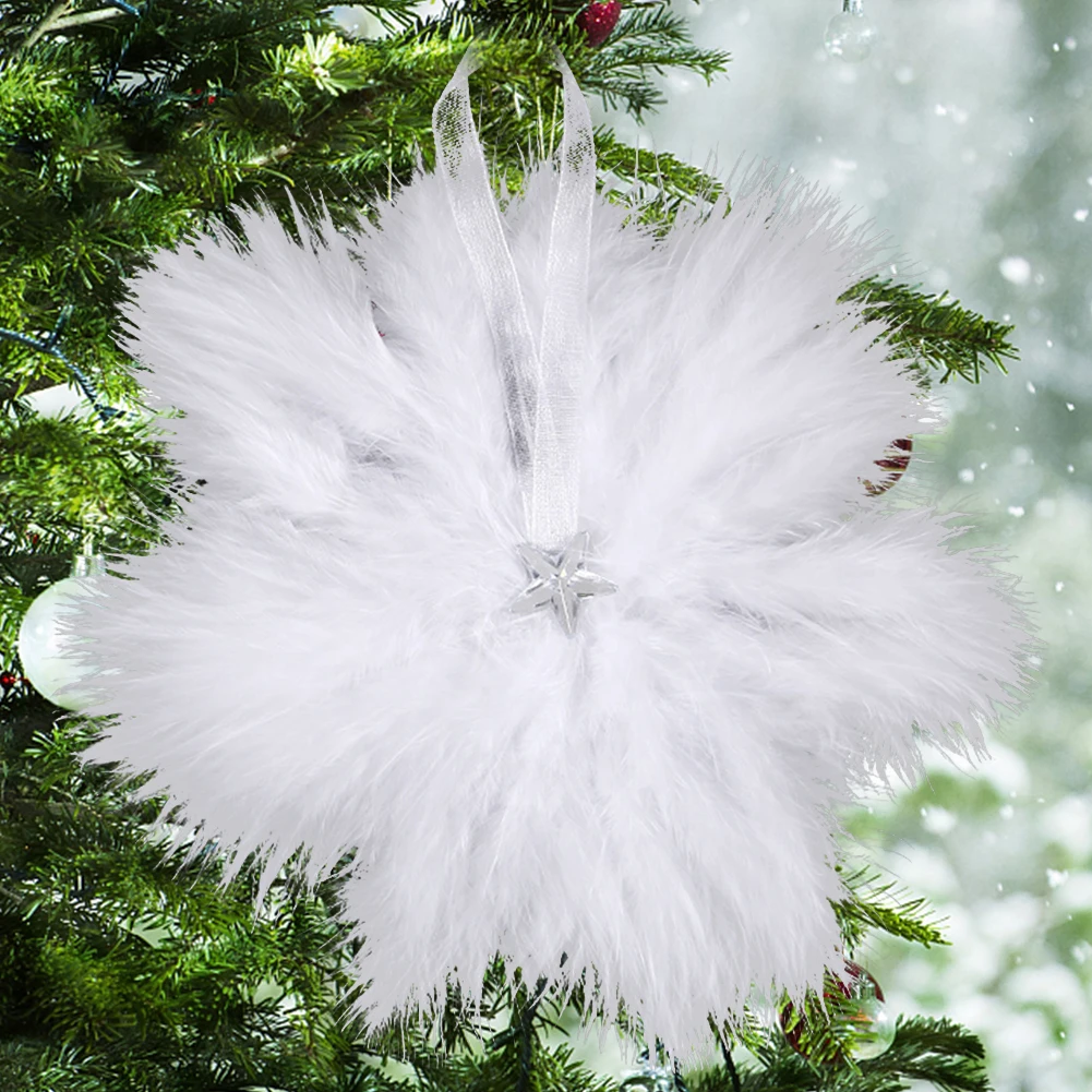 10 Pcs Guardian Angel White Feather Wing Christmas Tree Decoration Snowflake for Xmas Holiday Party Decorations DIY Craft christmas decorations