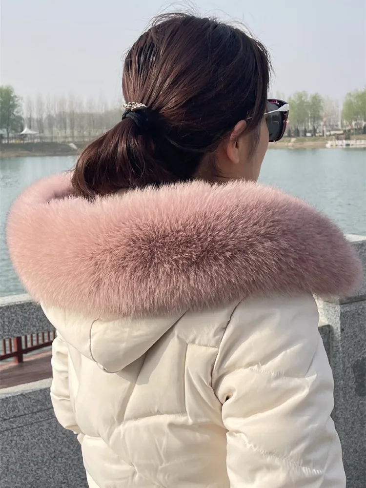 Real Natural Fox Fur Scarf Winter Fashion Coat Trim Straight Collar Women's Luxury Keep Warm Solid Color Scarves Decorate Shawl 3
