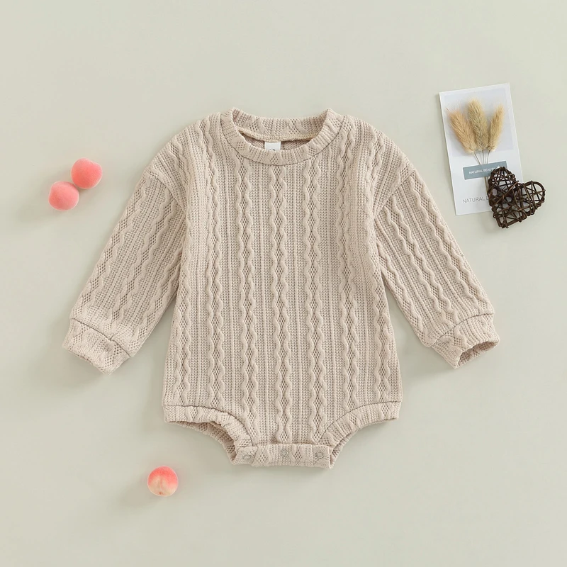 0-18M Newborn Toddler Baby Sweater Romper Solid Color Long Sleeve Knit Bodysuits Knitwear Boys Girls Autumn Winter Clothing
