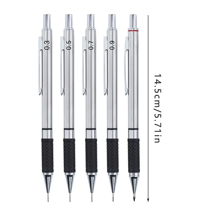 Metal Mechanical Pencil 0.3/0.5/0.7/0.9/2.0mm HB Automatic Pencil with Protective Cover Office School Writing Supplies 5