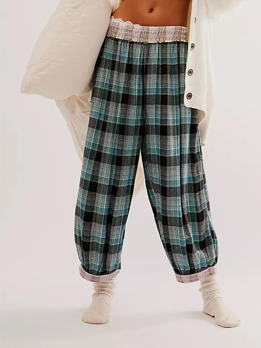 

Striped Pajama Sets for Women 2 Piece Long Sleeve Button Down Blouse Gingham Wide Leg Lounge Pants Y2k Baggy Sleepwear Outfits