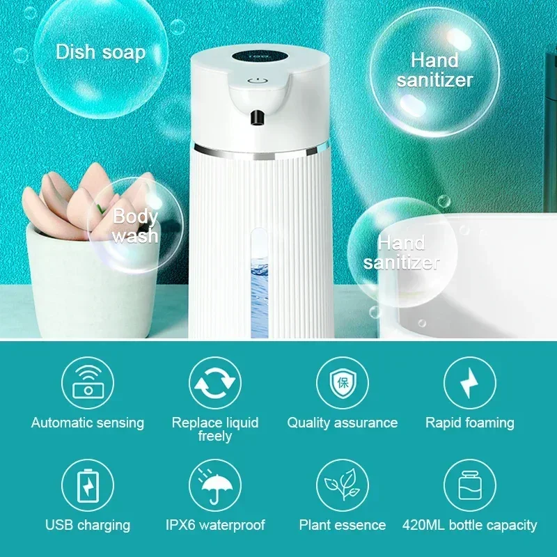 420ML Large Capacity Automatic Smart Senor Soap Dispenser Wall-Mounted Electric Foam/Liquid Model Hand Dish Washing Pump Machine - Image 2