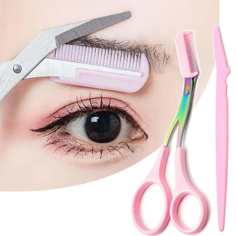 Heallor Eyebrow Trimming Knife Safe Anti-scratch Scissors Eyebrow Shaving Tool for Men and Women Beginner Beauty Tool Set Eyebro 2