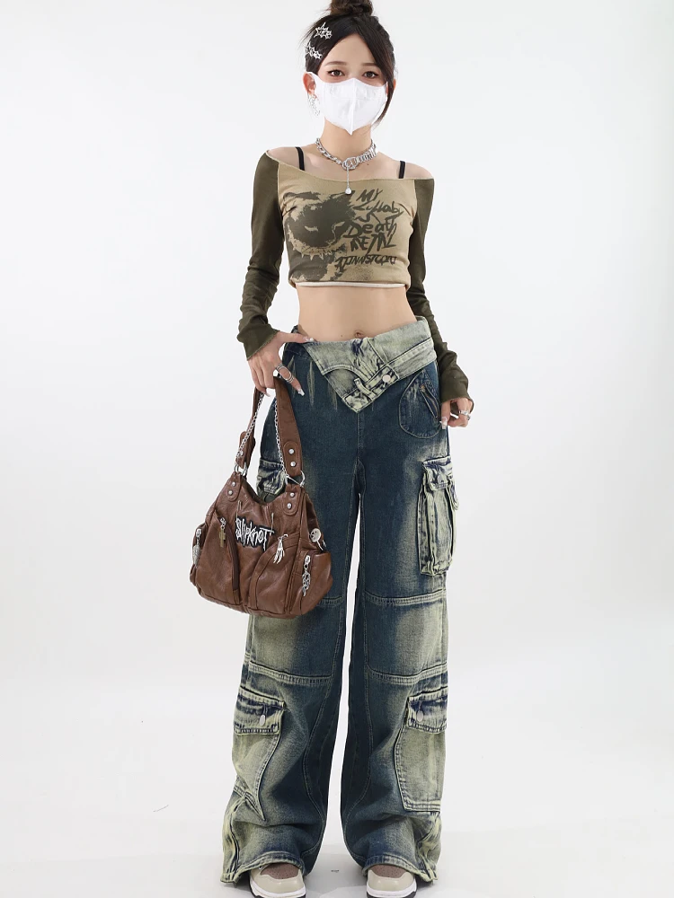 Baggy Jeans 90s Mom Jeans Outfit Women's Wide Cargo Jeans Fashion