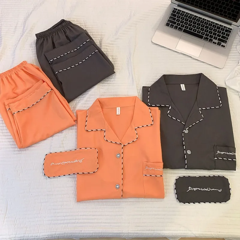 Summer Light Luxury Pajamas Women's Short Sleeved Sleepwear Ice Silk Casual Button Homewear V-neck Cardigan Thin Loungewear Set