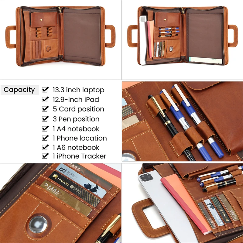 Highend Vintage A4 Brown Top Grain Crazy Horse Genuine Leather Executive Office Women Men Briefcase Handbag Portfolio Bag M2215