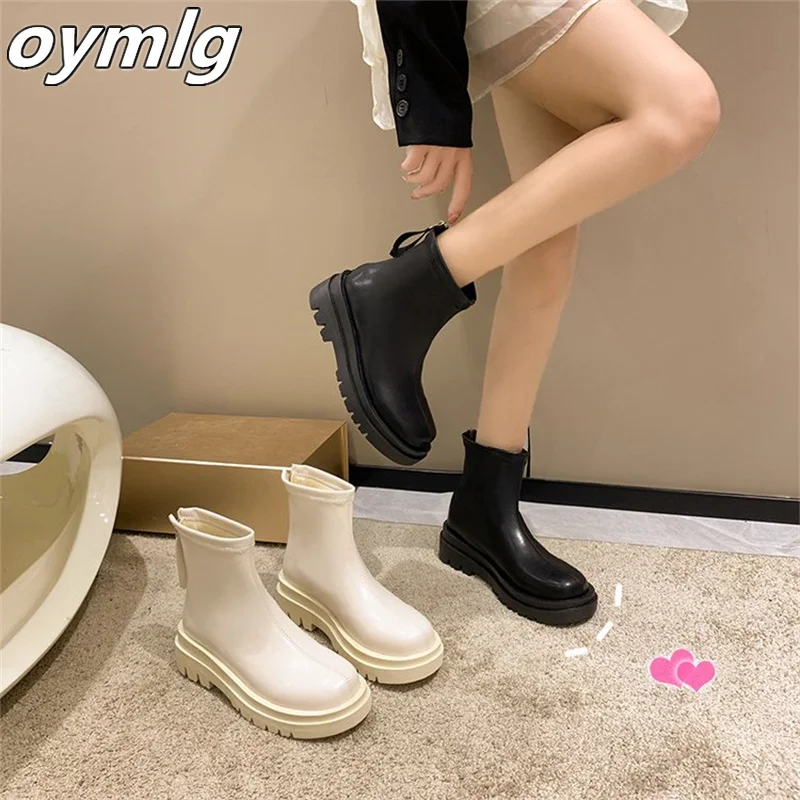 Thick bottom short tube Chelsea boots women's 2022 autumn  winter new temperament thin boots round toe rear zipper women's boots
